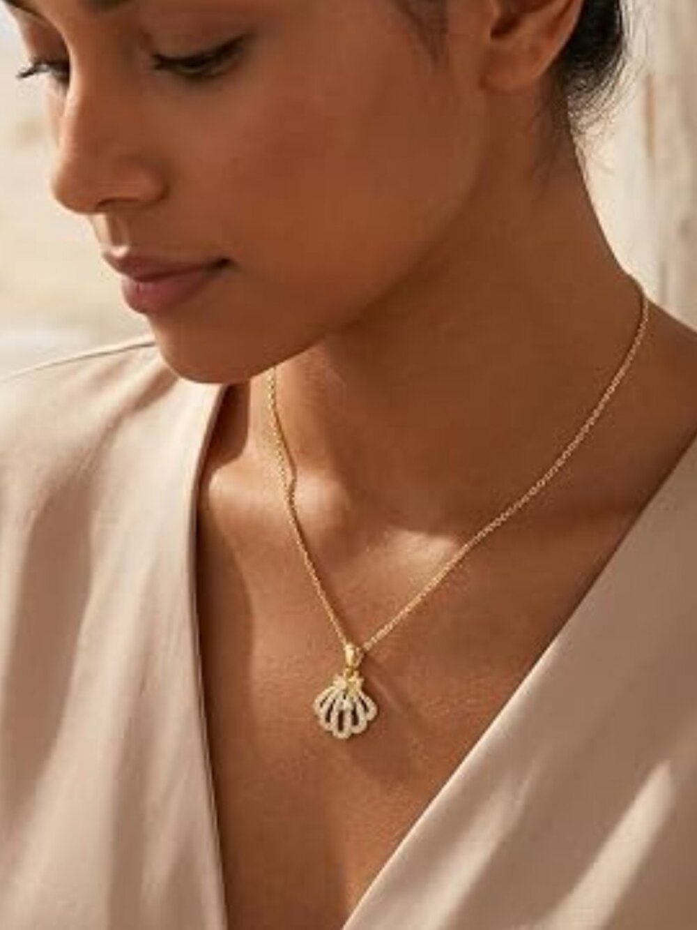 Neiman Marcus 14K Gold Plated Petite Seashell Necklace